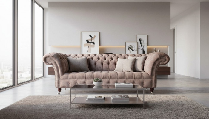 Chesterfield Bank Bank Bekleding Ontwerp 3 Zitsbanken Driepersoons Paars