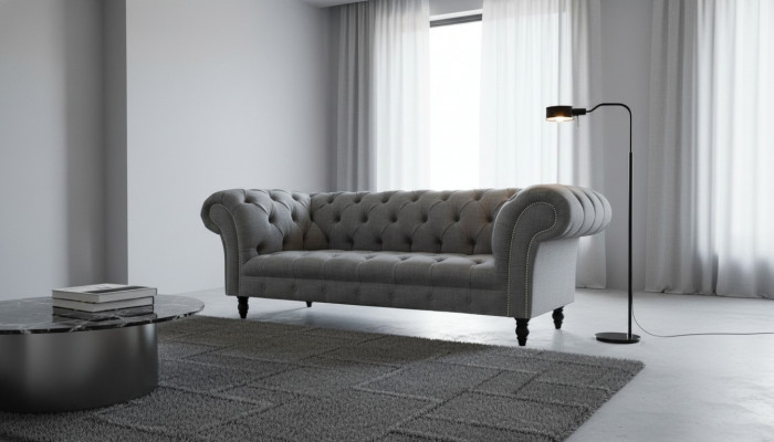 Chesterfield bank 3-zits gestoffeerde zitting textiel stof banken bank nieuw