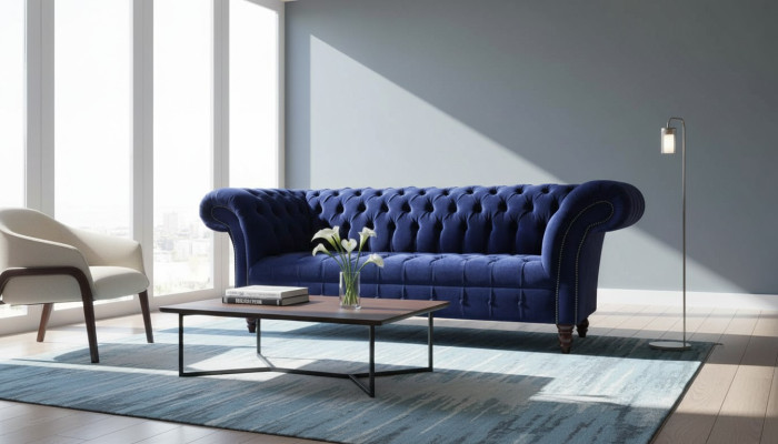 Chesterfield Design Luxe gestoffeerde bank 3-zits Blauw Textiel Nieuw