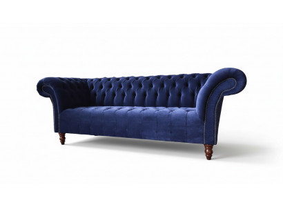 Chesterfield Design Luxe gestoffeerde bank 3-zits Blauw Textiel Nieuw