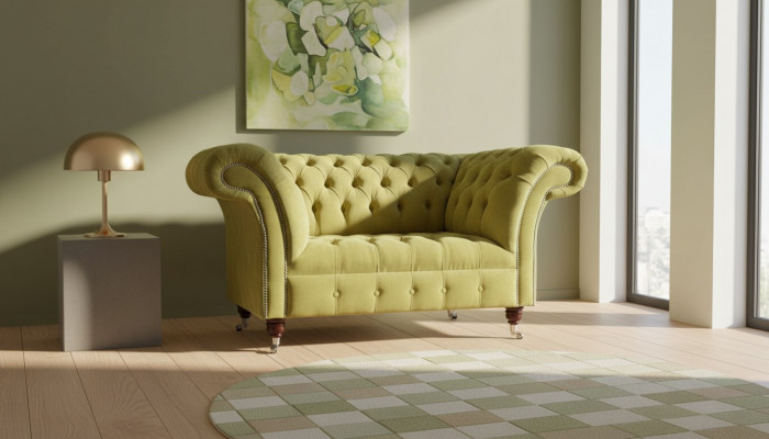 Chesterfield fauteuil textiel ontwerp bank stof banken gestoffeerde grijs nieuw
