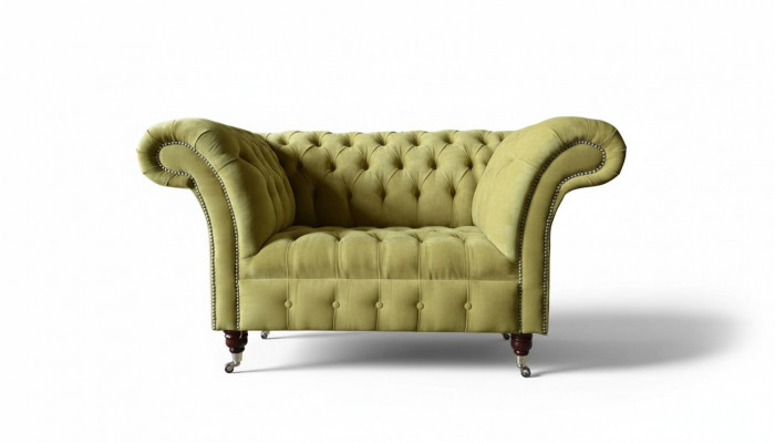 Chesterfield fauteuil textiel ontwerp bank stof banken gestoffeerde grijs nieuw