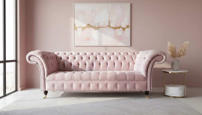 Chesterfield 3-zits bank stoffen bank roze woonkamer gestoffeerde banken nieuw