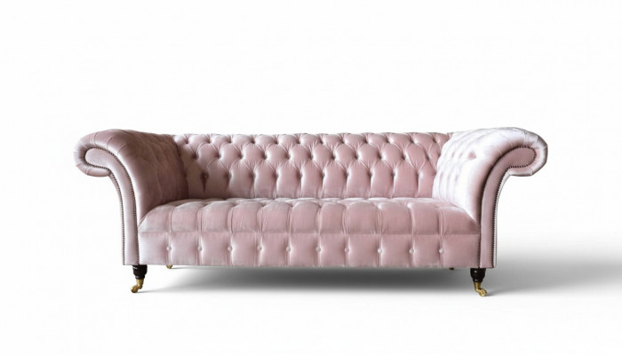 Chesterfield 3-zits bank stoffen bank roze woonkamer gestoffeerde banken nieuw