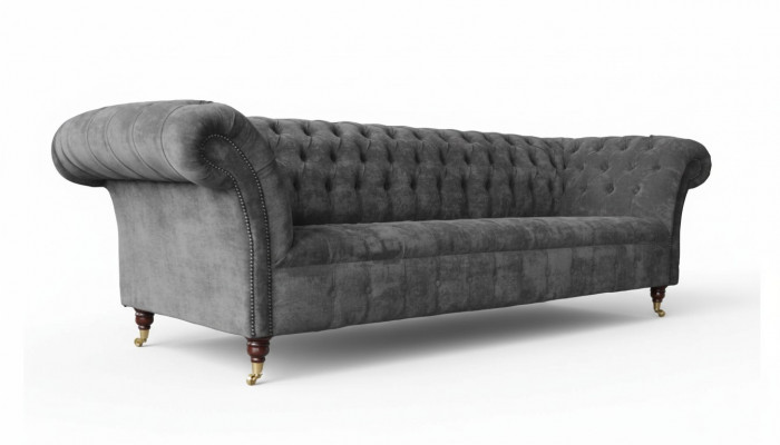 Chesterfield 3-zits bank bekleden zit textiel stof grijs banken bank