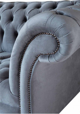 Chesterfield Bank 3-zits luxe bank woonkamer bankstellen grijs stoffen bank