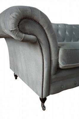 Bank 4-zits bank Chesterfield gestoffeerde zitting textiel grijs woonkamer