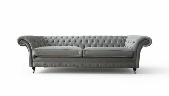 Bank 4-zits bank Chesterfield gestoffeerde zitting textiel grijs woonkamer