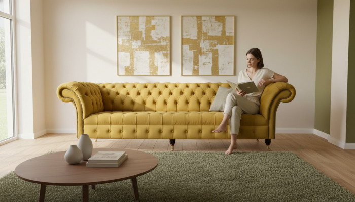 Chesterfield Textiel Bekleding Luxe Sofa Design Bank Sofa 4-zits Nieuw