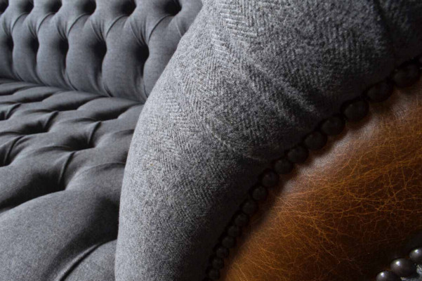 Chesterfield stoffen sofa luxe sofa gestoffeerde bank zit grijs textiel