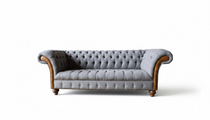 Chesterfield stoffen sofa luxe sofa gestoffeerde bank zit grijs textiel