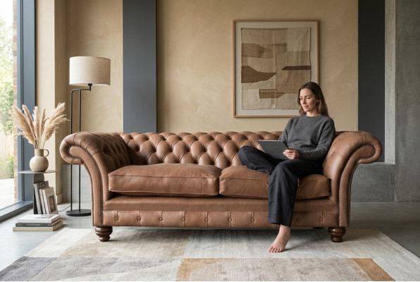 Chesterfield Bank Ontwerp Luxe Leder Bekleding Klassieke Bank 3-Zitter
