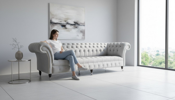 Chesterfield bank 4-zits ontwerpersbank stoffen bekledingstextiel