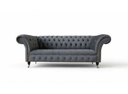 Engelse Chesterfield Bank Bank Kantoor Meubilair Driezits Fluweel 230cm Grijs