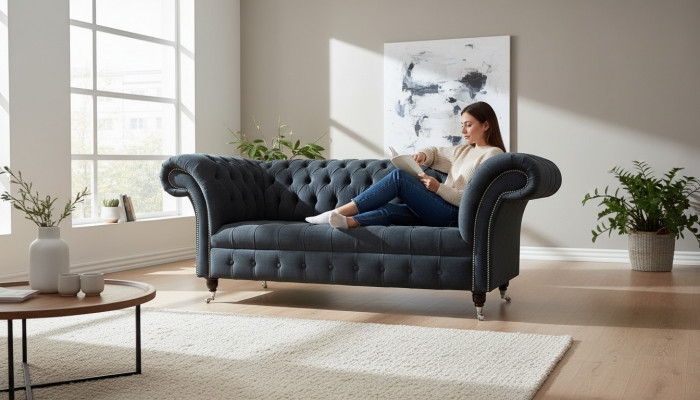Bankstel 2-zitter bank Chesterfield design luxe textiel gestoffeerde nieuw
