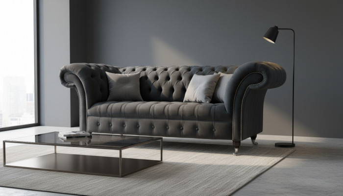 Bankstel 2-zitter bank Chesterfield design luxe textiel gestoffeerde nieuw