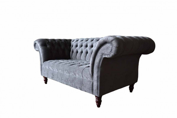 Bank 2-zitter bankontwerp textiel stof grijs Chesterfield nieuw