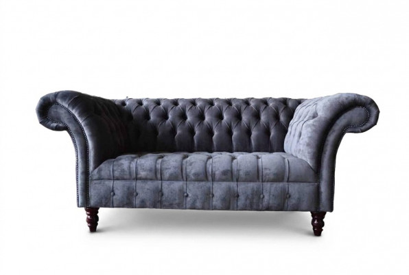 Bank 2-zitter bankontwerp textiel stof grijs Chesterfield nieuw