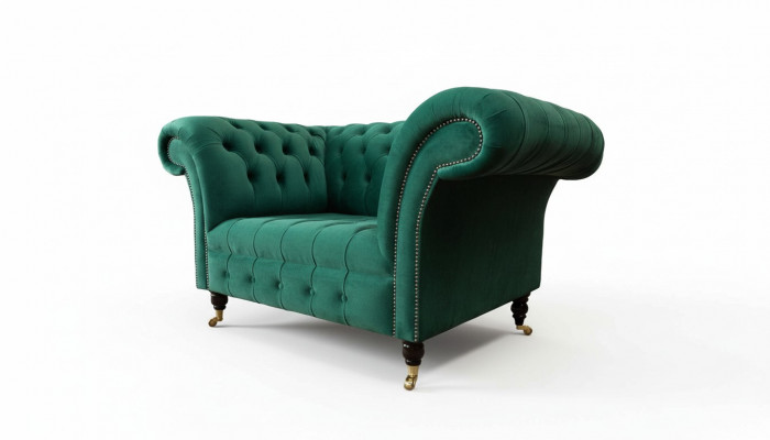 Grijs Chesterfield Design Bank Fauteuil  Oorfauteuil Bekleding Luxe Textiel