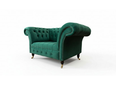 Grijs Chesterfield Design Bank Fauteuil  Oorfauteuil Bekleding Luxe Textiel