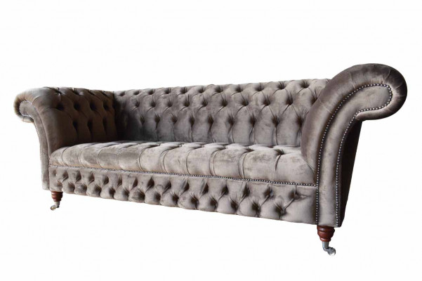 Engelse Chesterfield bank Bank Kantoor Meubelen Driezits Fluweel 230cm Taupe