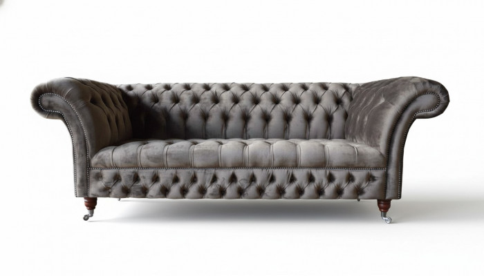 Engelse Chesterfield bank Bank Kantoor Meubelen Driezits Fluweel 230cm Taupe