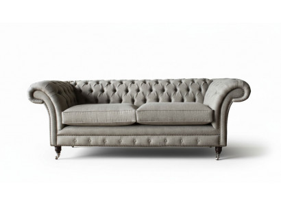 Engelse Chesterfield Bank Bank Kantoor Meubilair Driepersoons Fluweel 230cm Bruin