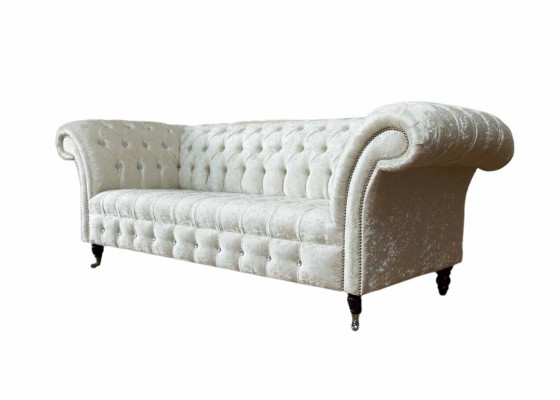 Driepersoons wit stoffen woonkamer designbank Chesterfieldbank