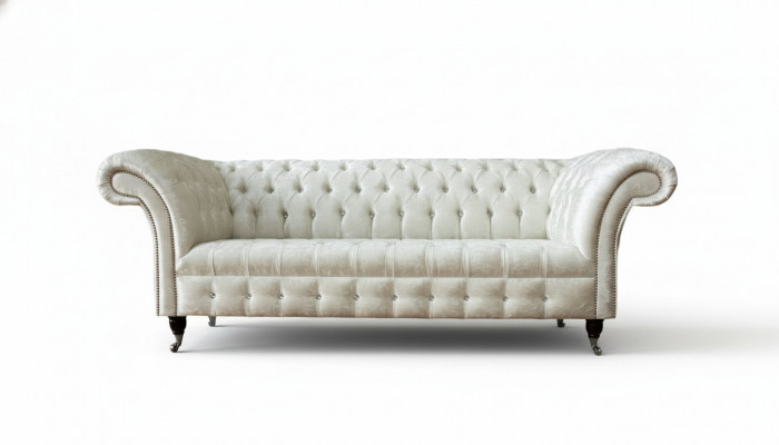 Driepersoons wit stoffen woonkamer designbank Chesterfieldbank