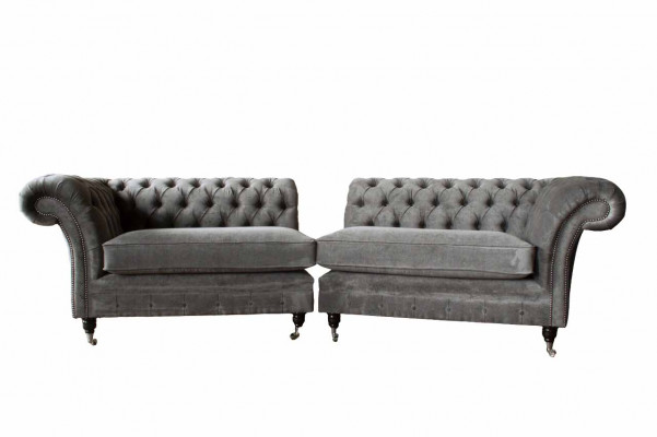 Chesterfield vierzitsbank 4-zitsbanken Stof Polyester Grijs Meubels