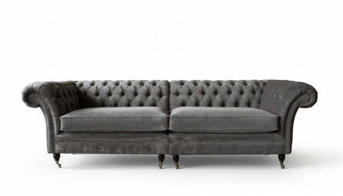Chesterfield vierzitsbank 4-zitsbanken Stof Polyester Grijs Meubels