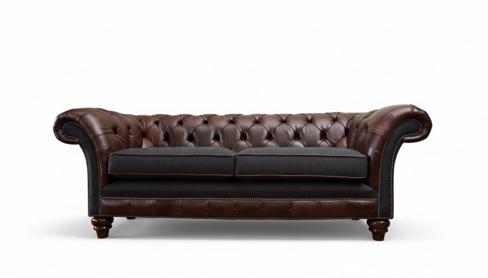 Bruine Chesterfield Engels klassiek stijl bankstel Bank 3 zitkussen 230cm.