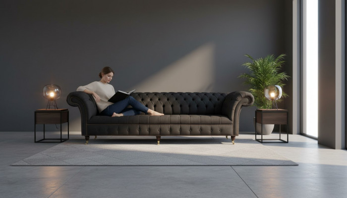 Chesterfield bankstel 4-zits zwart stof woonkamer design bank bekleding