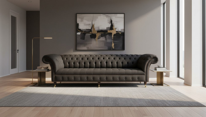 Chesterfield bankstel 4-zits zwart stof woonkamer design bank bekleding