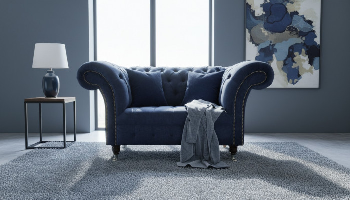 Chesterfield bankstel 1,5 zits Designer Bank Stof Bekleding Textiel