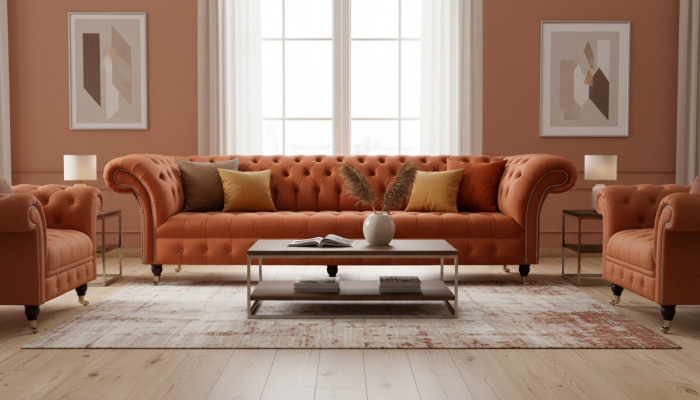 Britse Chesterfield gestoffeerde luxe sofa design bank klassieke 4-zits sofa