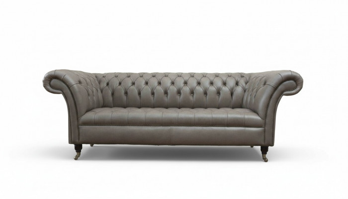 Grijze Chesterfield Engelse klassieke stijl bank 3-zits bekleding 230 cm.