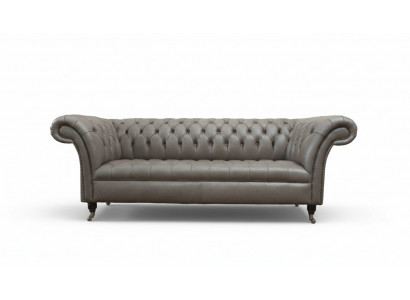 Grijze Chesterfield Engelse klassieke stijl bank 3-zits bekleding 230 cm.
