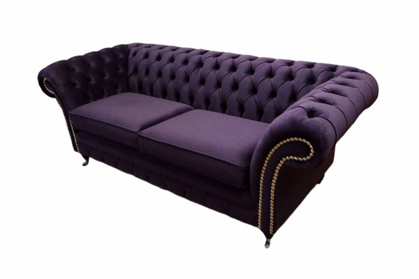 Chesterfield Engelse klassieke stijl bankstel 3-zits paarse bekleding 230cm.