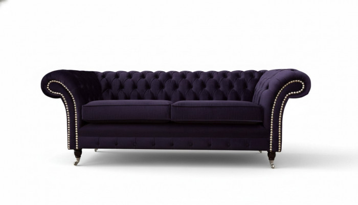 Chesterfield Engelse klassieke stijl bankstel 3-zits paarse bekleding 230cm.
