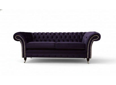 Chesterfield Engelse klassieke stijl bankstel 3-zits paarse bekleding 230cm.