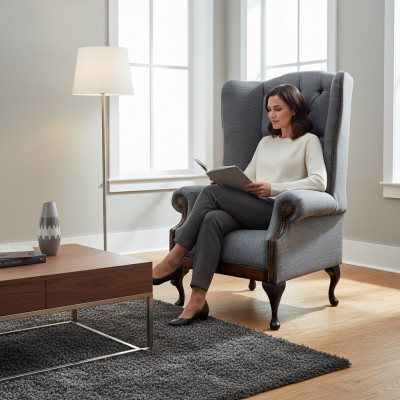 Ohrensessel Chesterfield fauteuil Bank 1 zitter Grijs Stof Textiel Nieuw.