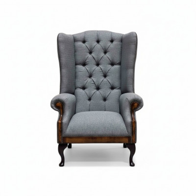 Ohrensessel Chesterfield fauteuil Bank 1 zitter Grijs Stof Textiel Nieuw.