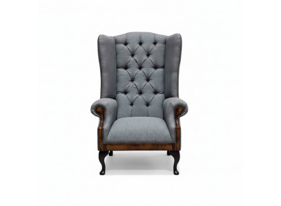 Ohrensessel Chesterfield fauteuil Bank 1 zitter Grijs Stof Textiel Nieuw.