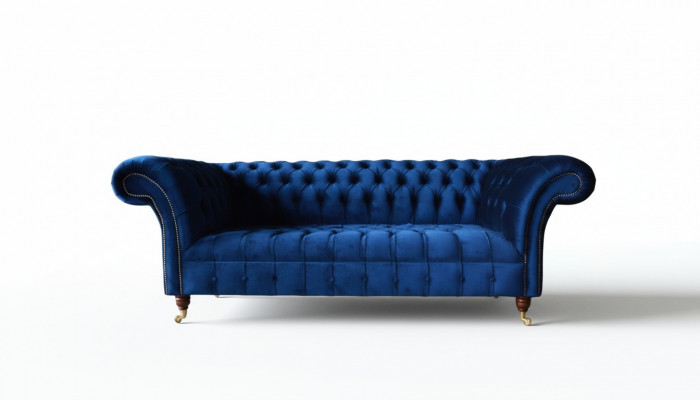 Blauwe Chesterfield driezits bank 3-zits banken Luxe textiel bankstellen.