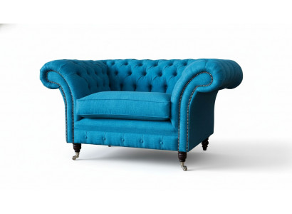 Blauwe Chesterfield fauteuil gestoffeerde bank banken 1,5 zits Fauteuil Textiel