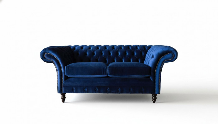 Chesterfield kantoorstoel meubilair bank bank 2-zitter textiel blauw