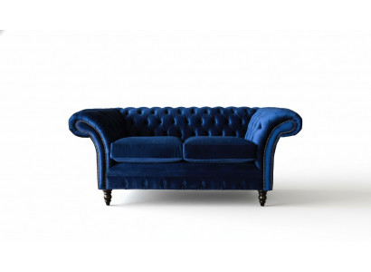 Chesterfield kantoorstoel meubilair bank bank 2-zitter textiel blauw