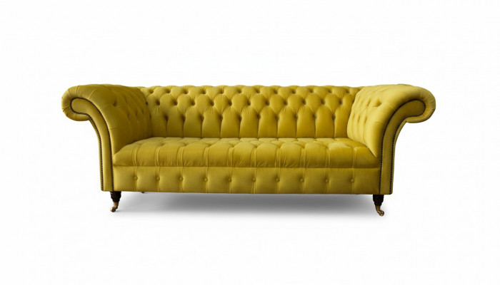Chesterfield 3-zits gestoffeerde bank in bankstijl van textielweefsel nieuw