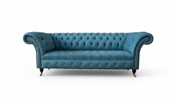 Blauwe driezitsfluwelen bank woonkamer banken bank zitmeubels Chesterfield-bank